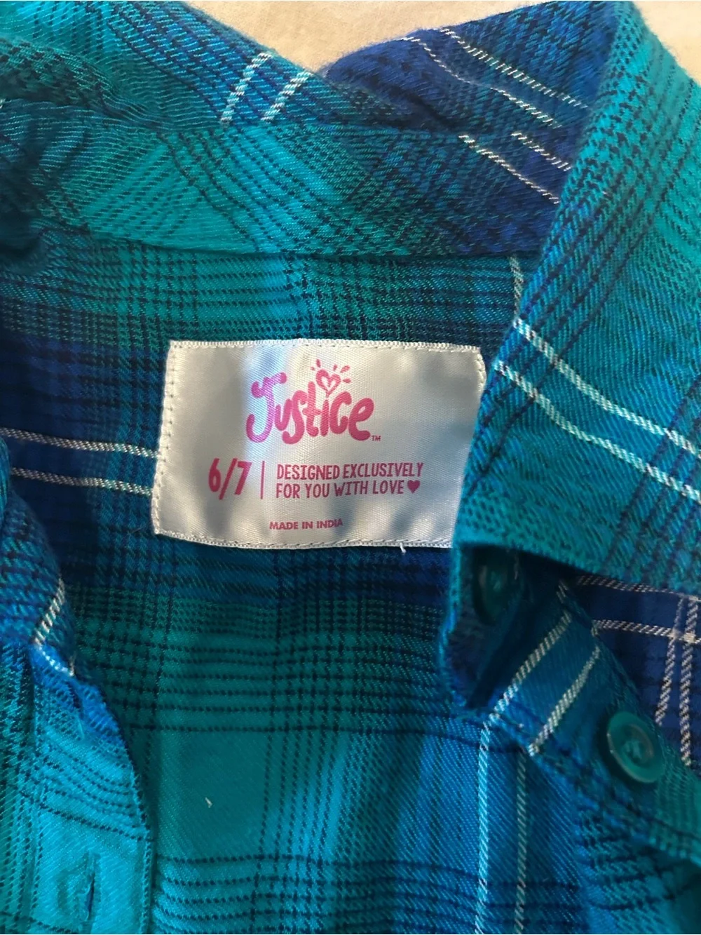 Justice Teal and Blue Plaid Button-Down Shirt